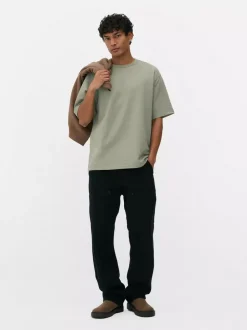 Luźny T-shirt z tkaniny seersucker