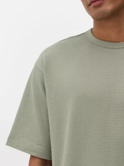 Luźny T-shirt z tkaniny seersucker