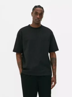 Luźny T-shirt z tkaniny seersucker