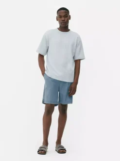 Luźny T-shirt z tkaniny seersucker