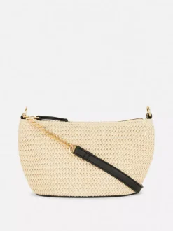 Mała słomiana torebka na ramię z łańcuszkiem