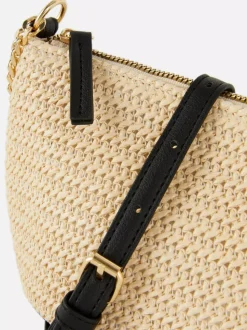 Mała słomiana torebka na ramię z łańcuszkiem