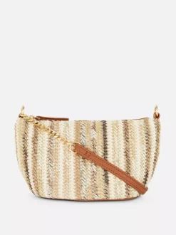 Mała słomiana torebka na ramię z łańcuszkiem