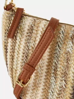 Mała słomiana torebka na ramię z łańcuszkiem