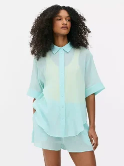 Marszczona koszula plażowa z zapięciem na guziki