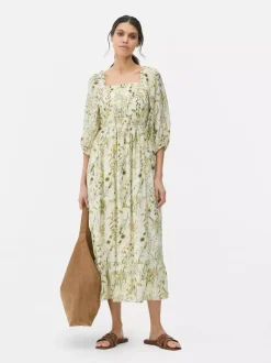 Marszczona sukienka maxi w kwiaty