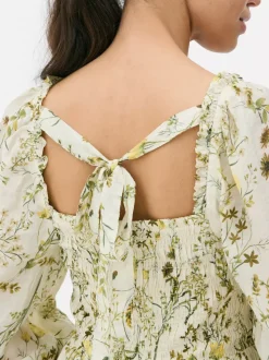 Marszczona sukienka maxi w kwiaty