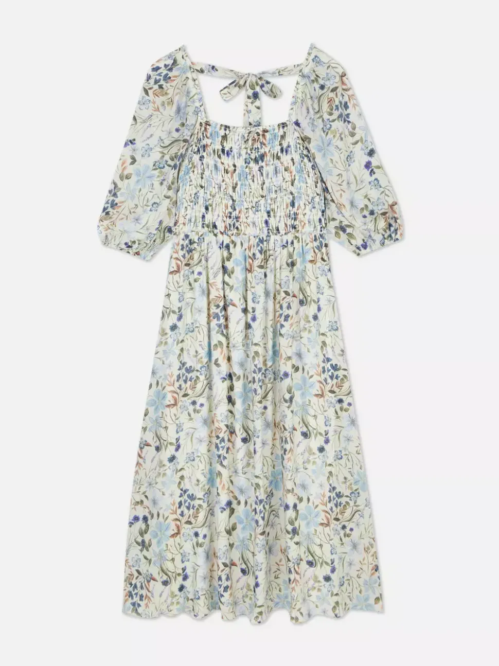 Marszczona sukienka midi z bufiastymi rękawami