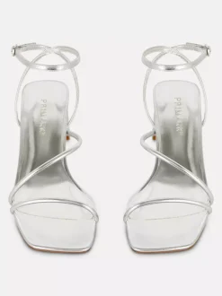 Metaliczne sandały na obcasie klockowym