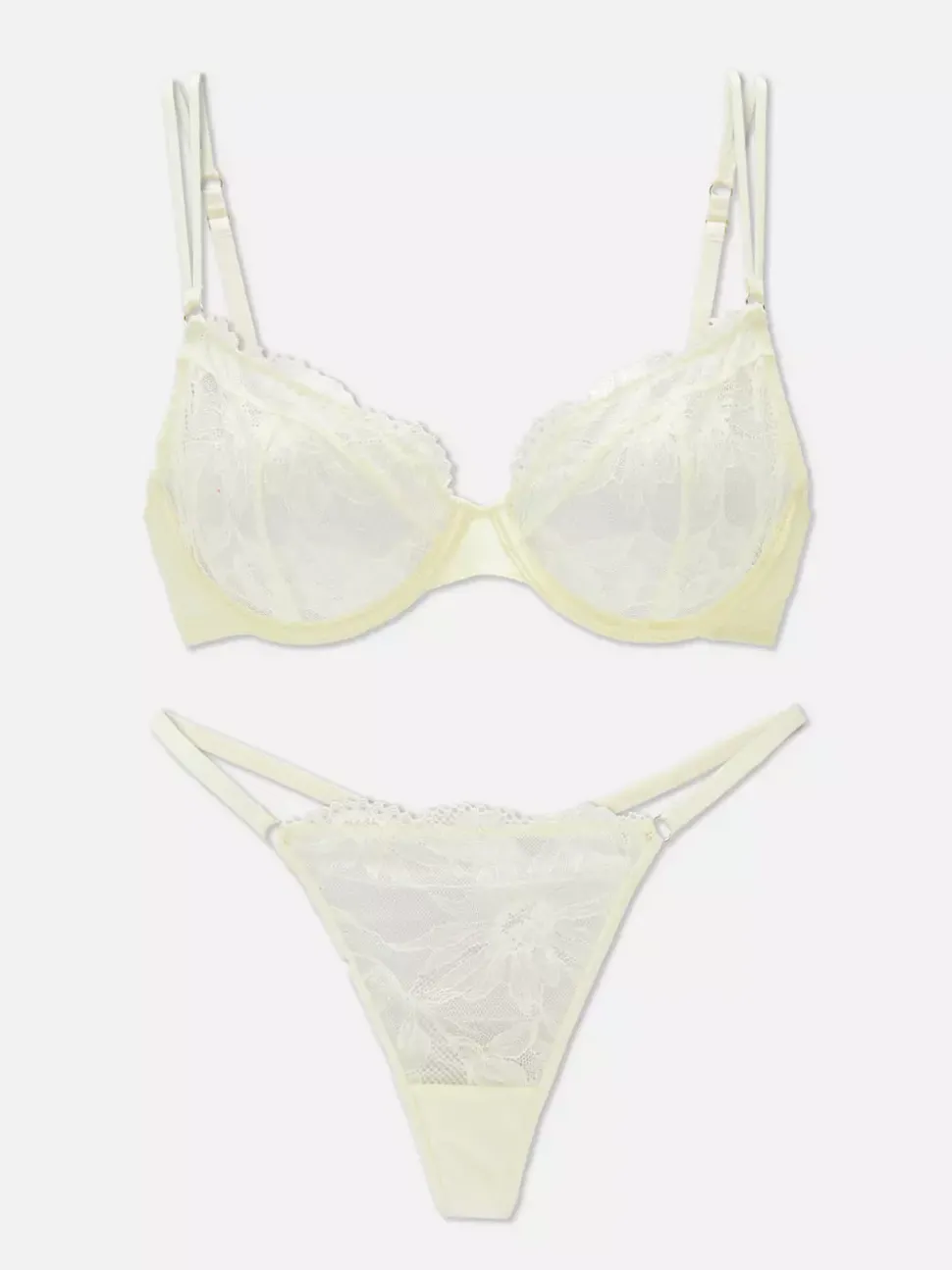 Miękki stanik i stringi z kwiatowym haftem, zestaw