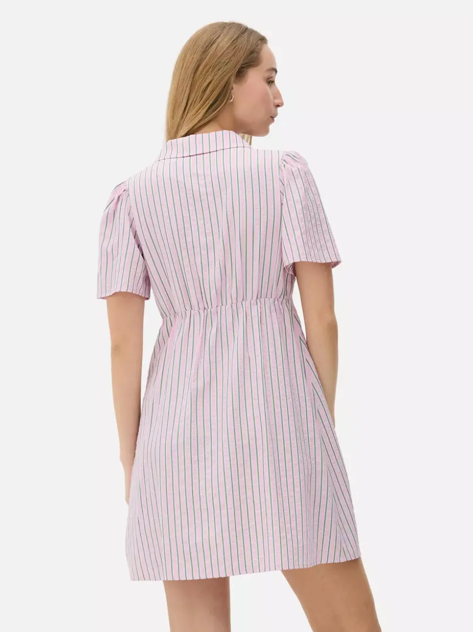 Minisukienka popołudniowa w paski z guzikami