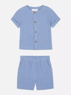 Muślinowy komplet z koszulą i szortami