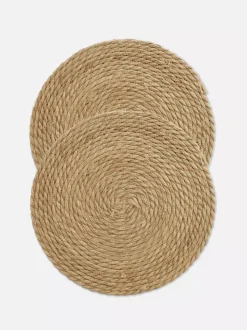 Okrągłe podkładki na stół z rattanu, 2 szt.