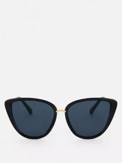 Okulary przeciwsłoneczne w kształcie kociego oka z metalicznym wykończeniem