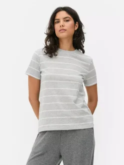 Pasiasty T-shirt na krótki rękaw z okrągłym dekoltem