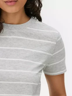 Pasiasty T-shirt na krótki rękaw z okrągłym dekoltem