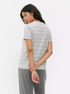 Pasiasty T-shirt na krótki rękaw z okrągłym dekoltem