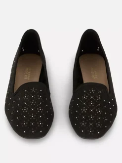 Płaskie baleriny ze strasem i laserowymi wycięciami