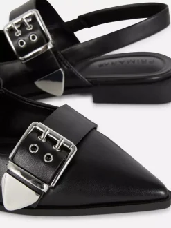 Płaskie spiczaste baleriny z paskiem z oczkami