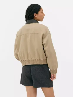 Płócienna kurtka ze sztucznej skóry z kołnierzem