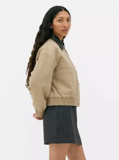 Płócienna kurtka ze sztucznej skóry z kołnierzem