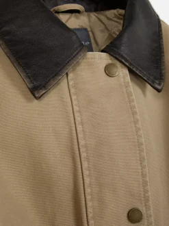 Płócienna kurtka ze sztucznej skóry z kołnierzem