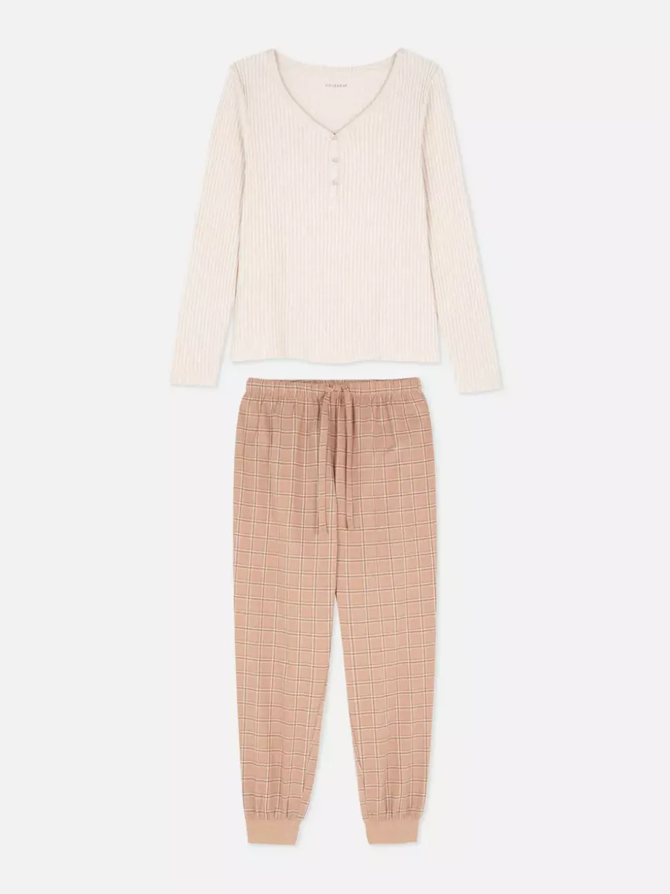 Piżama z długim rękawem i spodniami w kratę