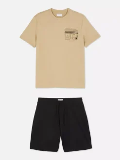 Piżama z szortami z motywem brooklińskiej kawiarni