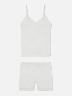 Piżama z topem na ramiączkach i szortami z koronką