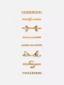 Pierścionki ze strasem i inicjałem, 8 szt.