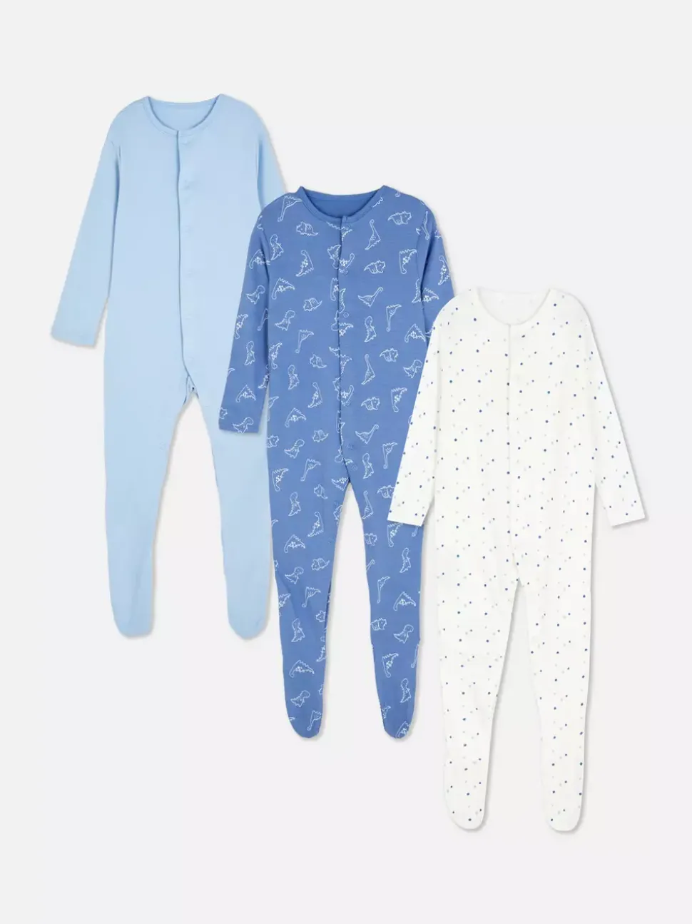 Śpioszki na długi rękaw z motywem dinozaura, 3 szt.