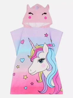 Ponczo z tkaniny frotte z kapturem i jednorożcem