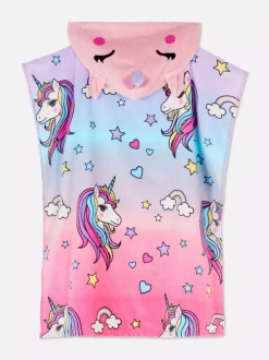 Ponczo z tkaniny frotte z kapturem i jednorożcem