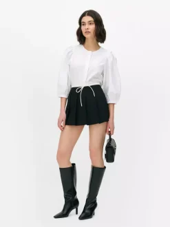 Popelinowa koszula z bufiastymi rękawami