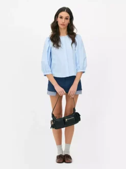 Popelinowa koszula z bufiastymi rękawami