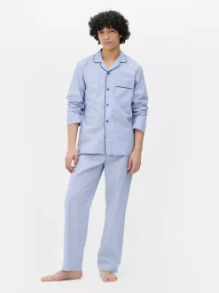 Popelinowa piżama typu boyfriend w prążki
