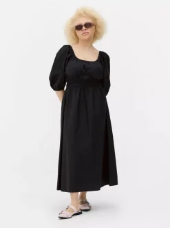 Popelinowa sukienka midi z marszczeniami