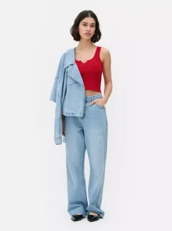 Prążkowana koszulka bez rękawów typu henley