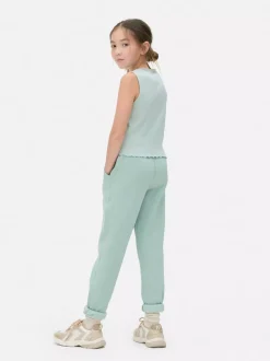 Prążkowana koszulka bez rękawów wykończona koronką