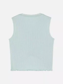 Prążkowana koszulka bez rękawów wykończona koronką