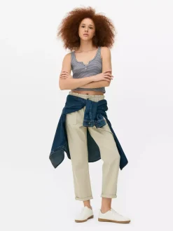 Prążkowana koszulka bez rękawów typu henley