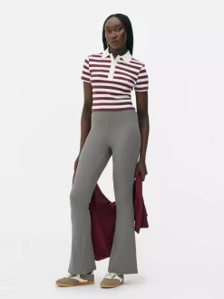 Prążkowane Legginsy z poszerzanymi nogawkami