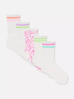 Prążkowane skarpety do kostki w różne wzory, 5 par