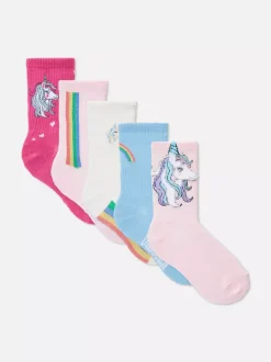 Prążkowane stopki z motywem jednorożca, 5 par