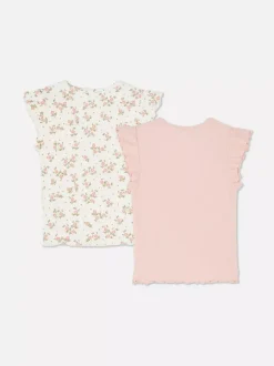 Prążkowane T-shirty z falbanką, 2 szt.