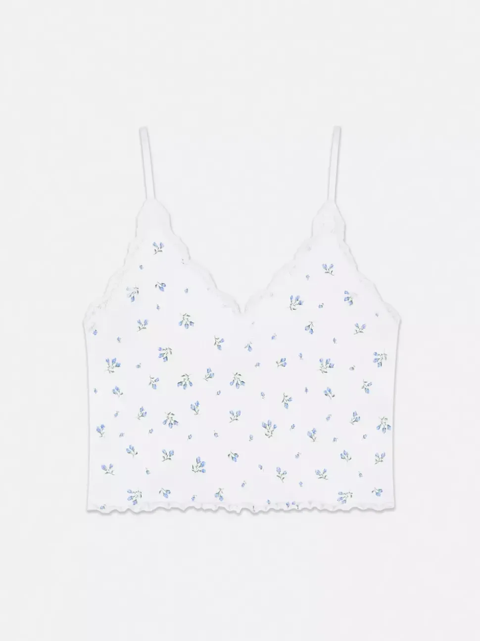 Prążkowany top na ramiączkach z koronką