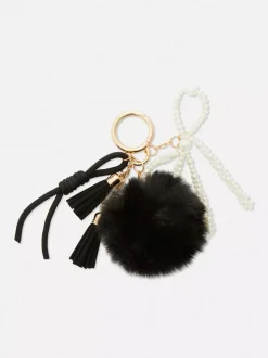 Przywieszka do torby z pomponem i perełkami