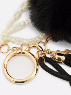 Przywieszka do torby z pomponem i perełkami