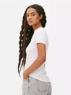 Rozciągliwy T-shirt z dekoltem w serek