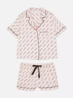 Satynowa piżama z koszulą i szortami